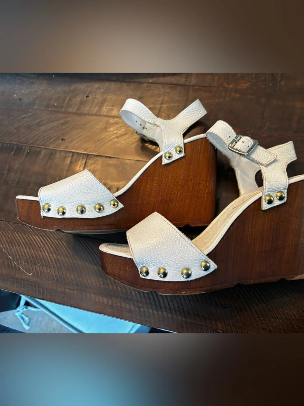 Christian Di Riccio Italy White Leather Platform Wedge Sandals Size 39 US 8.5